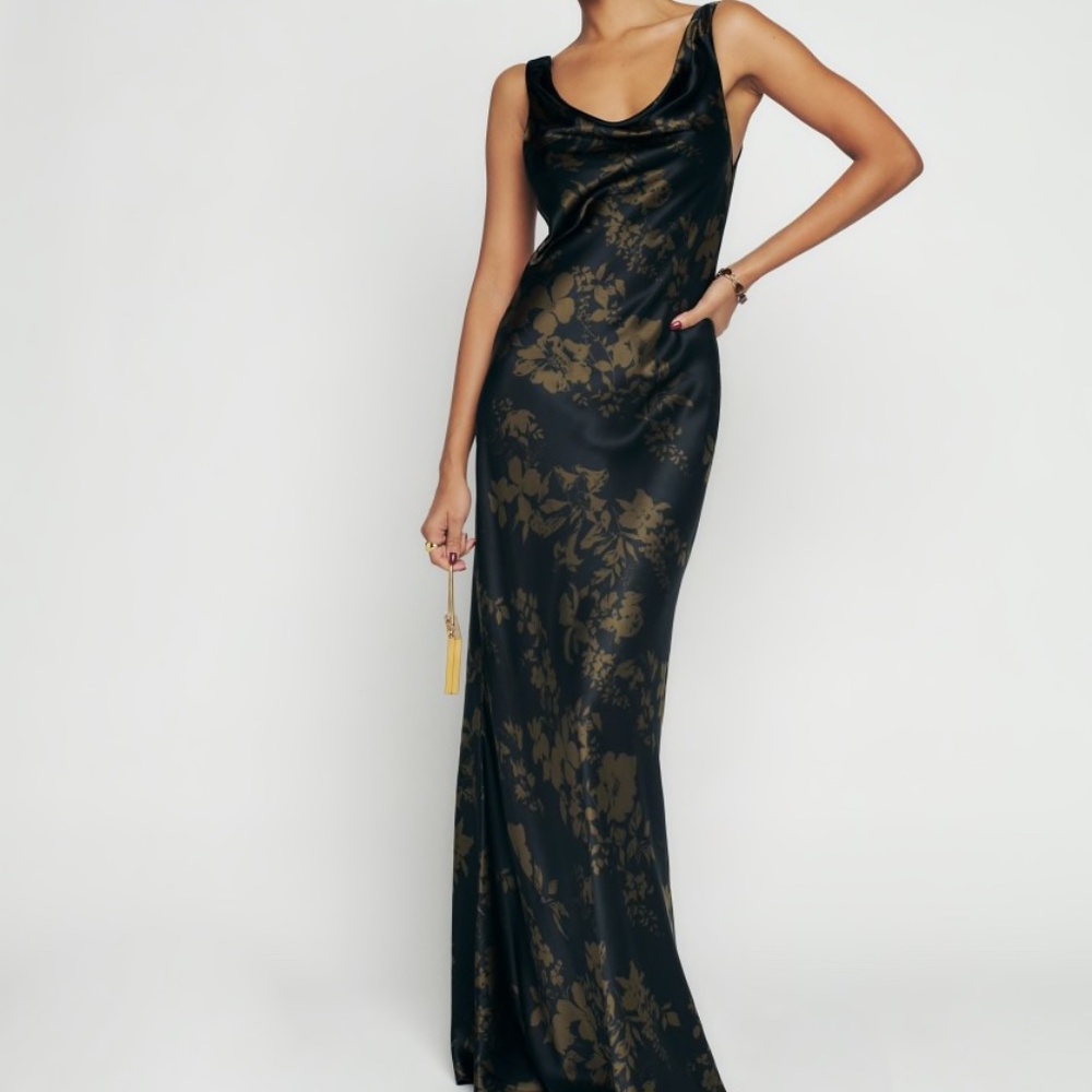 Reformation Annabelle Silk Dress in Night Sky, Size 6